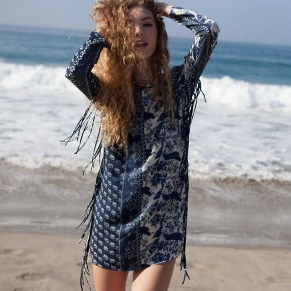 Anthropologie Sea Gypsies Roxanna Peacock Fringe Mini Dress Sz S - Picture 13 of 13